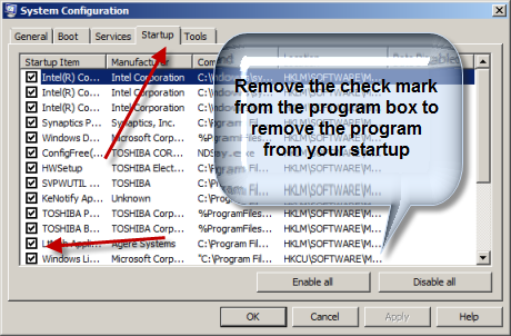 use msconfig to stop startup programs use msconfig to stop startup programs