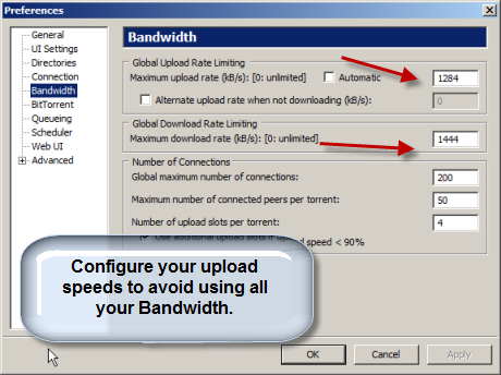 Change upload speeds to speed up utorrent Change upload speeds to speed up utorrent